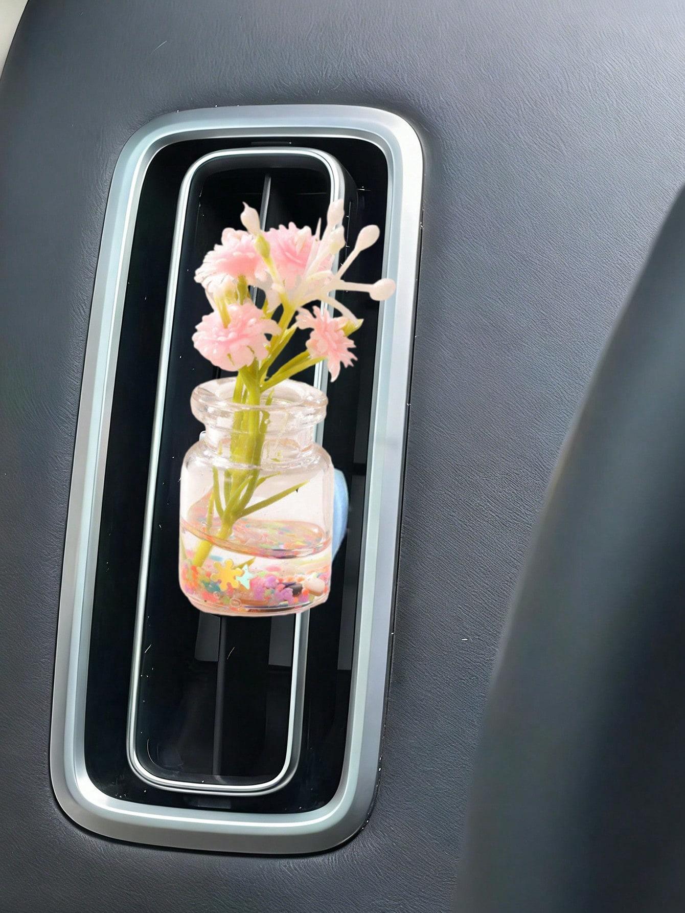 

Glow-in-the-Dark Small Vase - Colored Artificial Flower Glass Jar with Crystal Beads, Car Air Vent Clip, Desk Decor Gift розовый