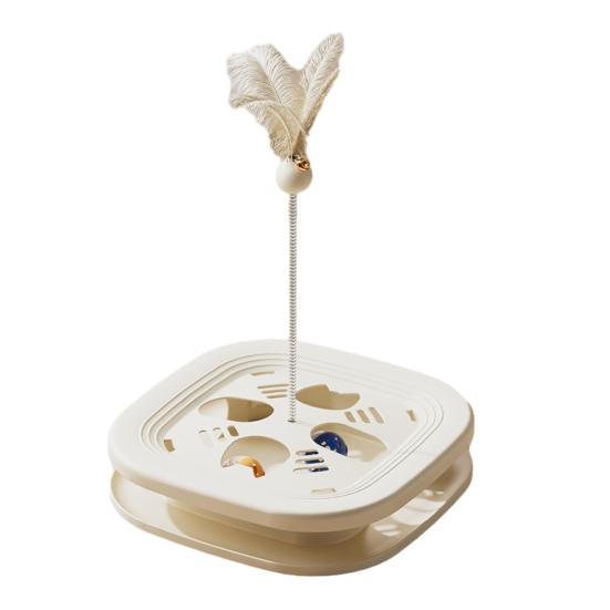 Interactive Cat Enrichment Toy Cat Maze Box with Track Balls Feather Teaser Wand Multi-Functional Puzzle Toy for Indoor Cats Entertainment