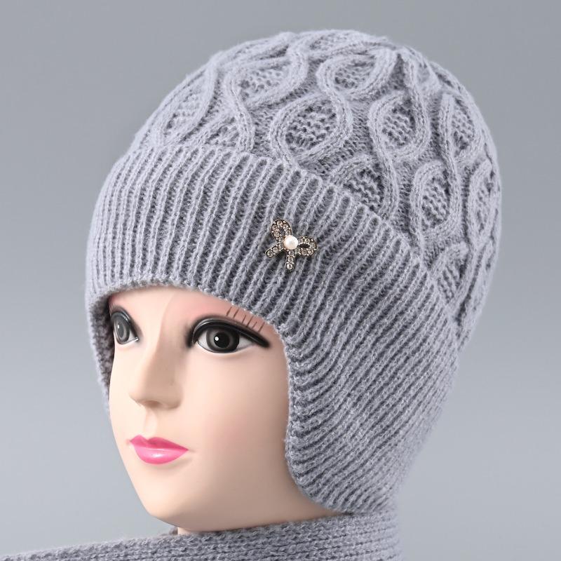 Autumn and winter old lady warm wool hat winter hat children's outdoor cold-proof fleece ear protector knitted hat