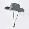Men Women Outdoor Wide Brim  Straw  Panama Sun Hats Cowgirl Western Cowboy Fishing  Hat with Feather Belt Summer Beach