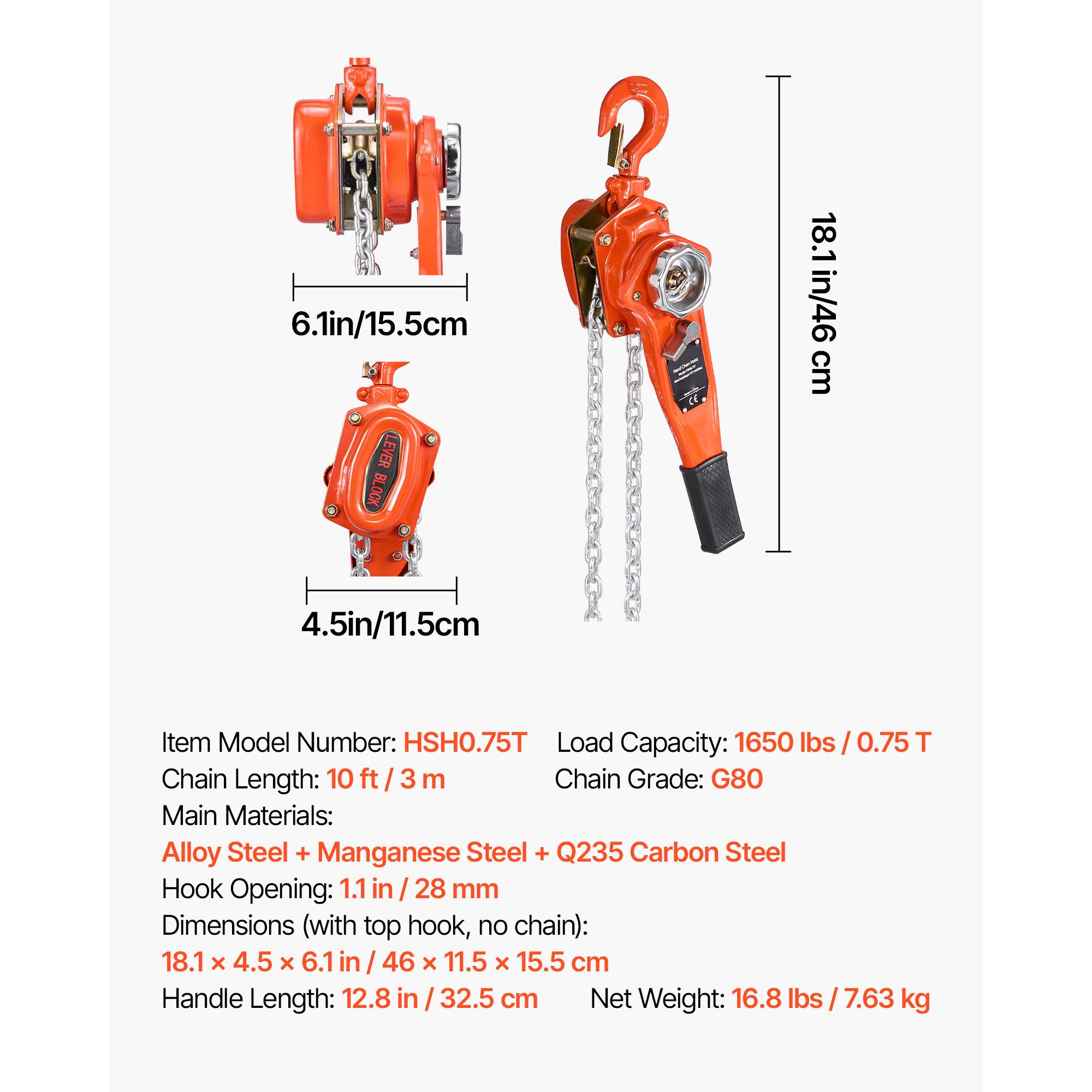 

SucceBuy 0.75T Manual Lever Chain Hoist Come Along 5/10/20FT Lift with Dual Pawl & 360°Rotating Hooks for Warehouse Garage