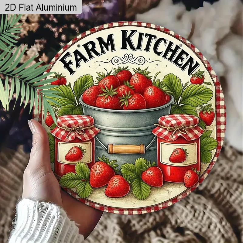 2D Flat 1pc Vintage Strawberry Aluminum Decoration Plaque, Strawberry Pattern Sign, Kitchen Decor, Pantry Decor, Farmhouse Cafe Decor and Farmers