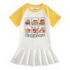 Girls' Summer Cartoon Pleated Ruffle Dress with Raglan Short Sleeves