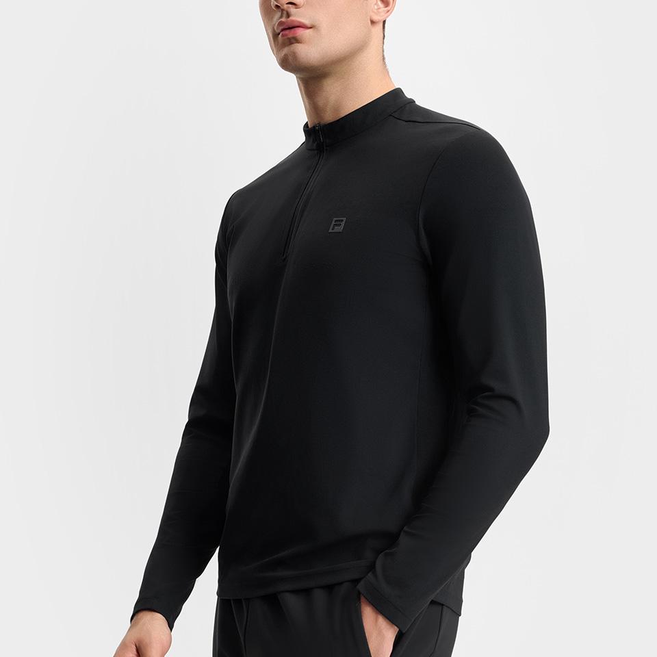 FILA 2025 Q1 Sports Versatile Knitted Long Sleeve T-Shirt Men Tops Deep-Black A11M511207FBK
