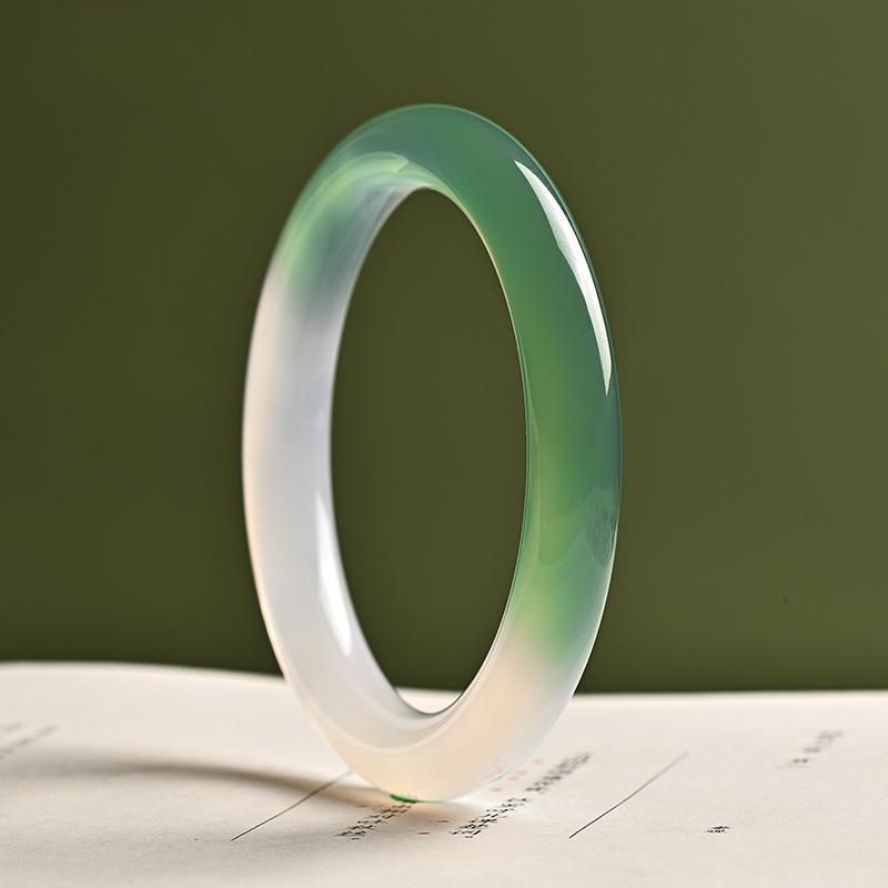 Bracelet Agate Dégradé Bleu Huile Naturelle Charme Tendance Jonc Émeraude Bracelet Jade Cadeau pour Femme