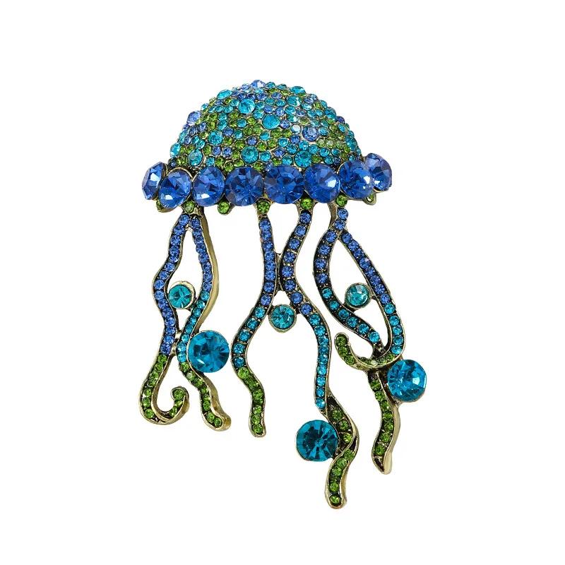 

SKEDS Vintage Women Men Classic Heavy Industry Jellyfish Rhinestone Pins Brooches Fashion Unisex Middle Palace Animal Badges синий