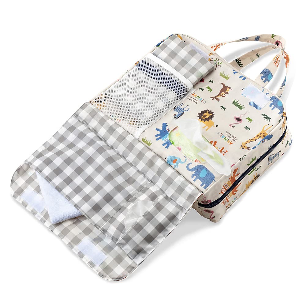 COLORFUL CANDY STYLE Diaper Pouch for Baby Cute and Animal March Across the Savanna B1503500 Boys, Portable, (Scarlet, Natural)