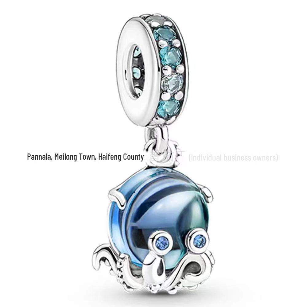 Panjia Blue Series White Copper S925 Silver-Plated Beaded Bracelet with Pendant DIY Accessories