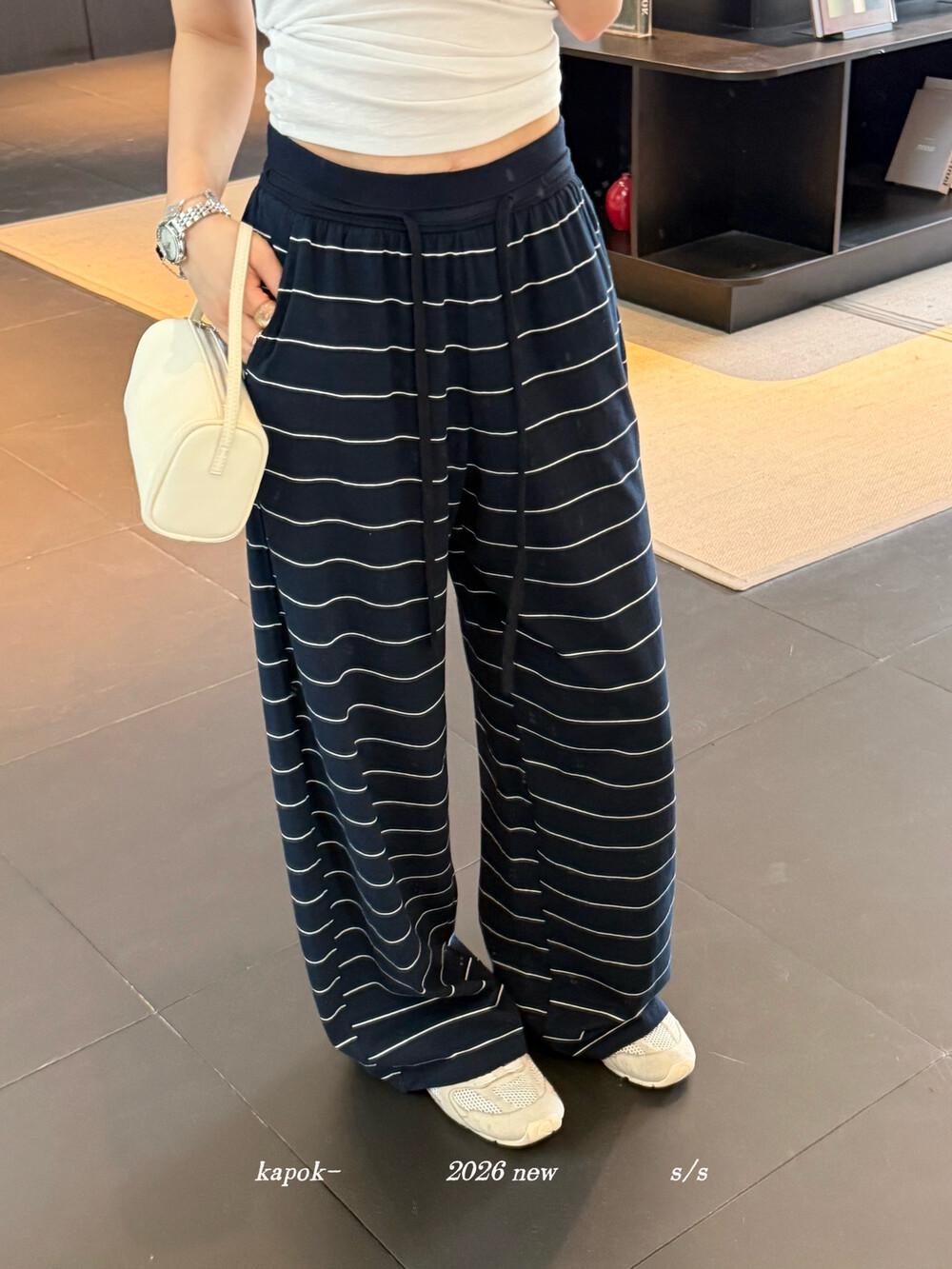 Spring 2026: KAPOK Korean High-Waisted Striped Wide-Leg Pants Medium