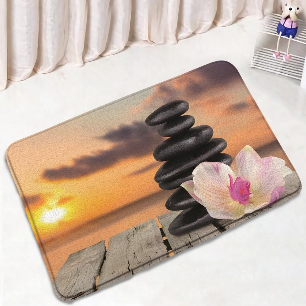 Zen Black Stones Bath Mat Green Bamboo Buddha Candle Spa Bathroom Decorations Bathtub Rug Bedroom Living Room Home Carpet