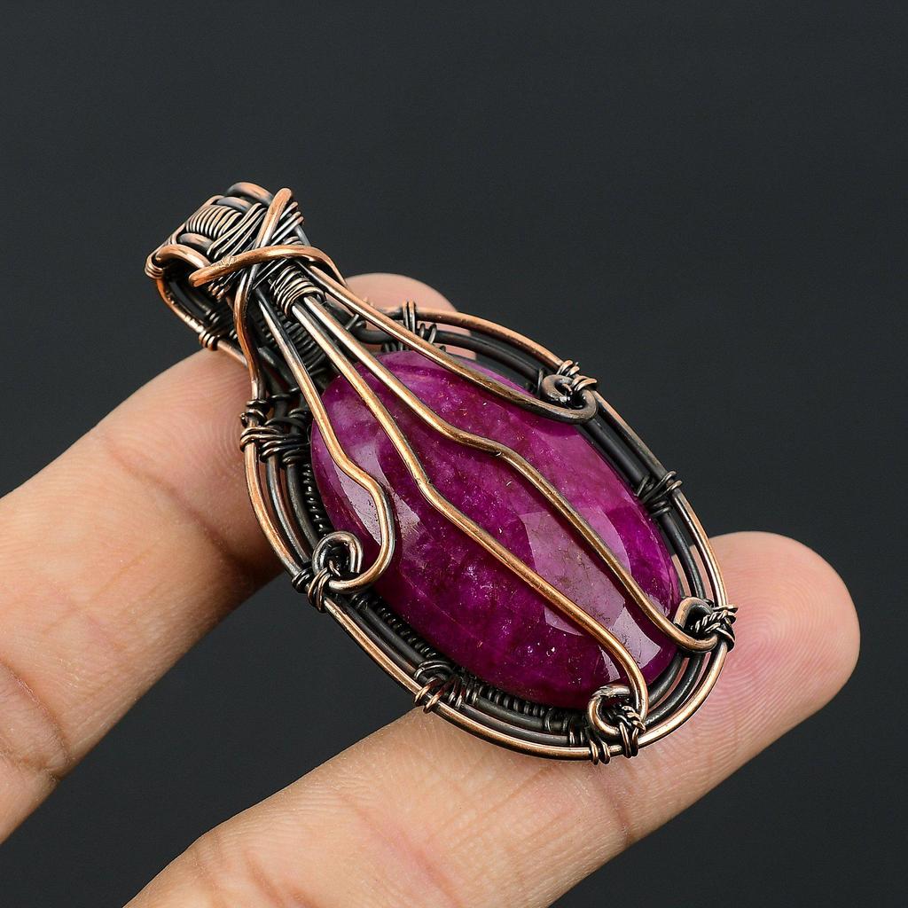 Ruby Pendant Gemstone Jewelry, 999 Copper Wire Wrapped Handmade Pendant, Latest Design Jewelry
