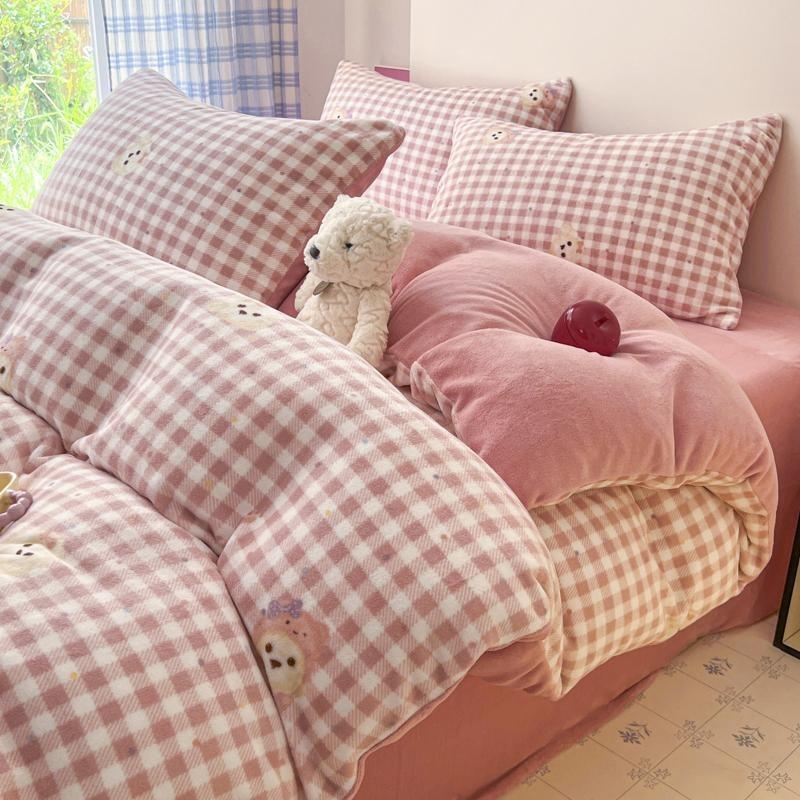 Thickened Milk Fleece Bed Four-Piece Set, Double-Sided Fleece Coral Fleece Quilt Cover, Bed Sheet Three-Piece Set