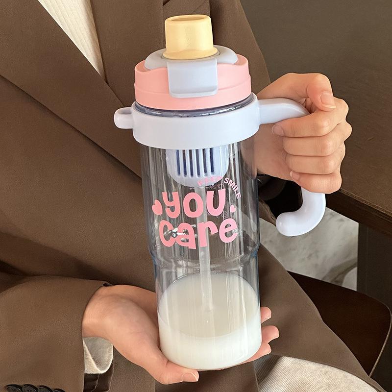 Water bottle new summer large-capacity plastic cup Big Mac cold ice cup high value double drinking cup handle straw cup