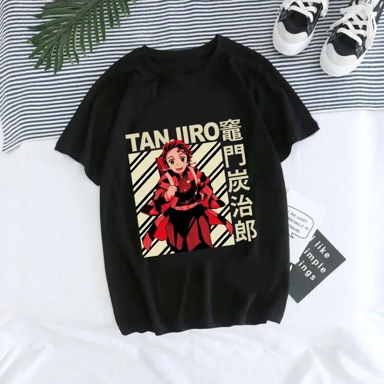 Women T-shirt Kaus Grafis Anime Demon Slayer Uniseks Tanjirou Kamado Kaus Wanita Kimetsu No Yaiba Nezuko Kaus Wanita