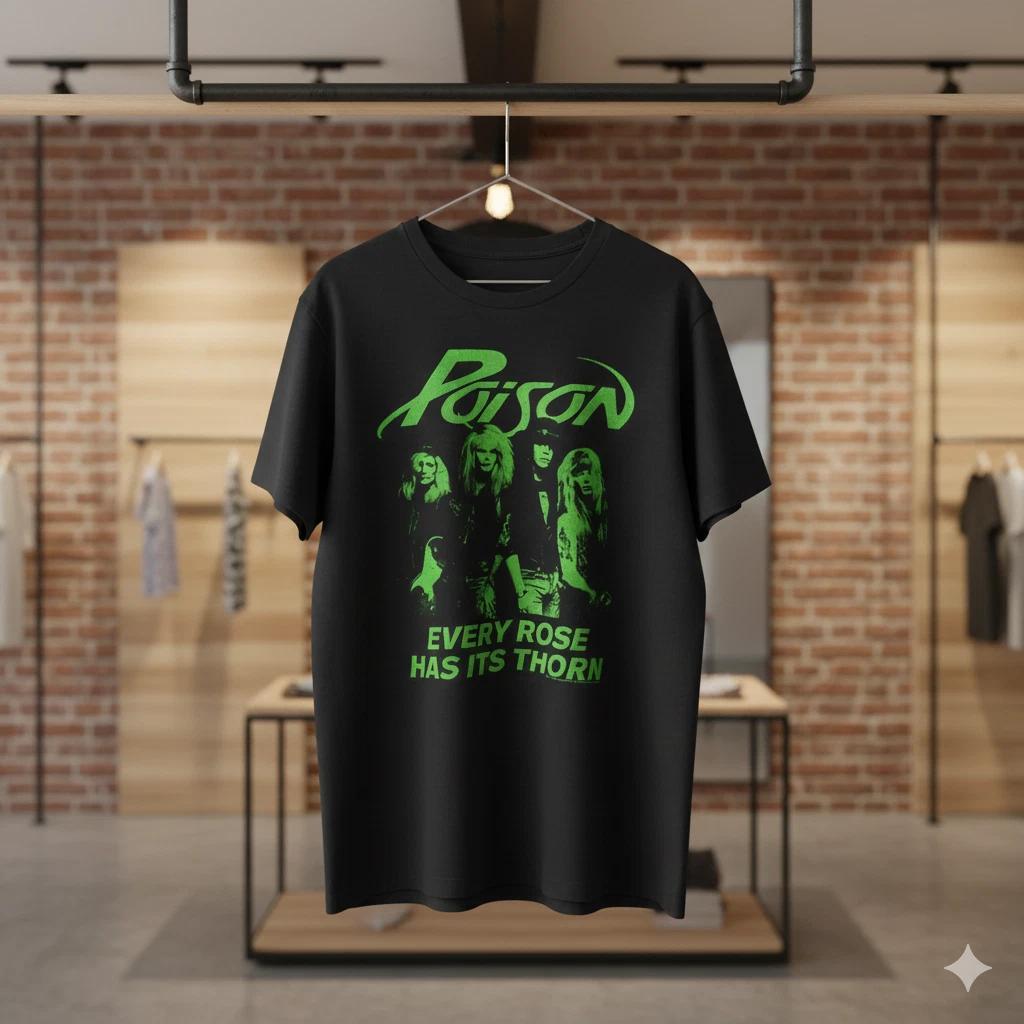 Unisex Adult Casual Music Poison Every Rose Has Its Thorn Graphic T... XXXXL