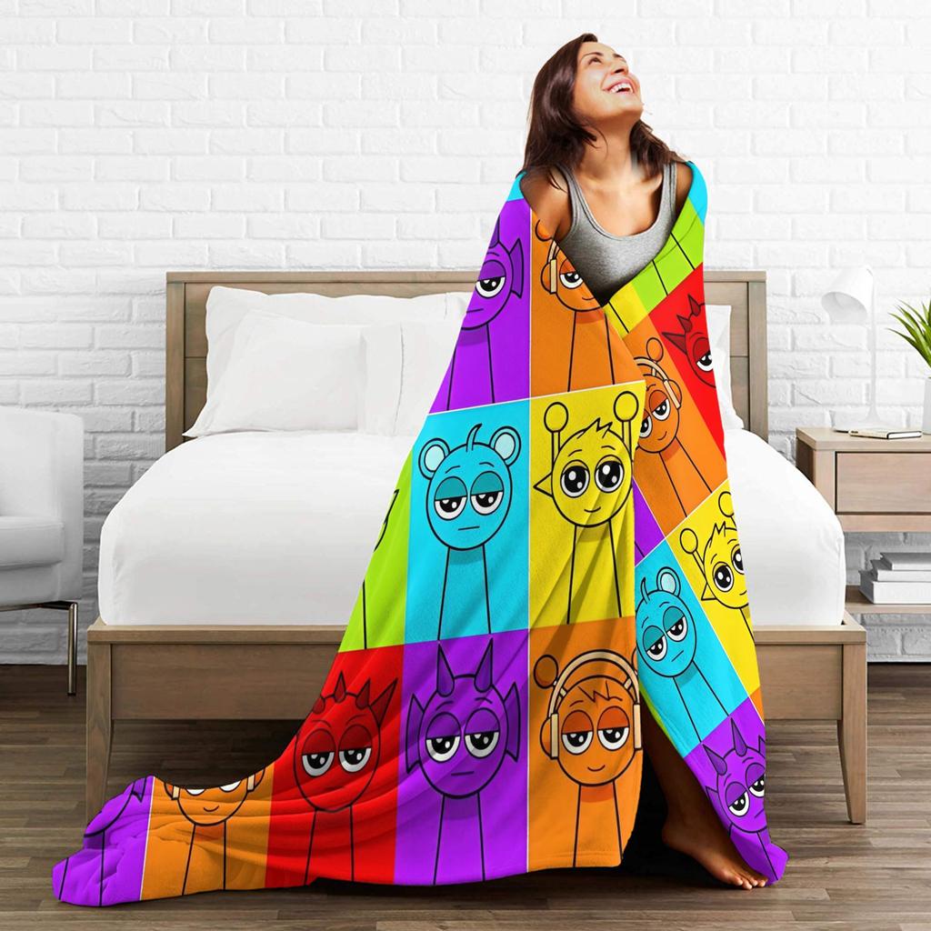 Sprunki Charaktere Spiel Gestrickte Decken Flanell Überwurfdecken Bettwäsche Sofa Bedruckte Leichte Tagesdecke,