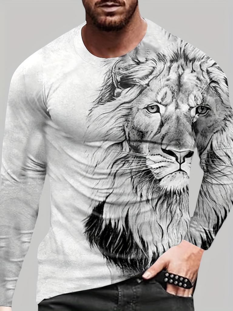 Fashion Lion 3D Printing Men's Long Sleeve T Shirt Autumn Pullover Comfortable Fit Street Casual Oversized Harajuku Shirt Tops