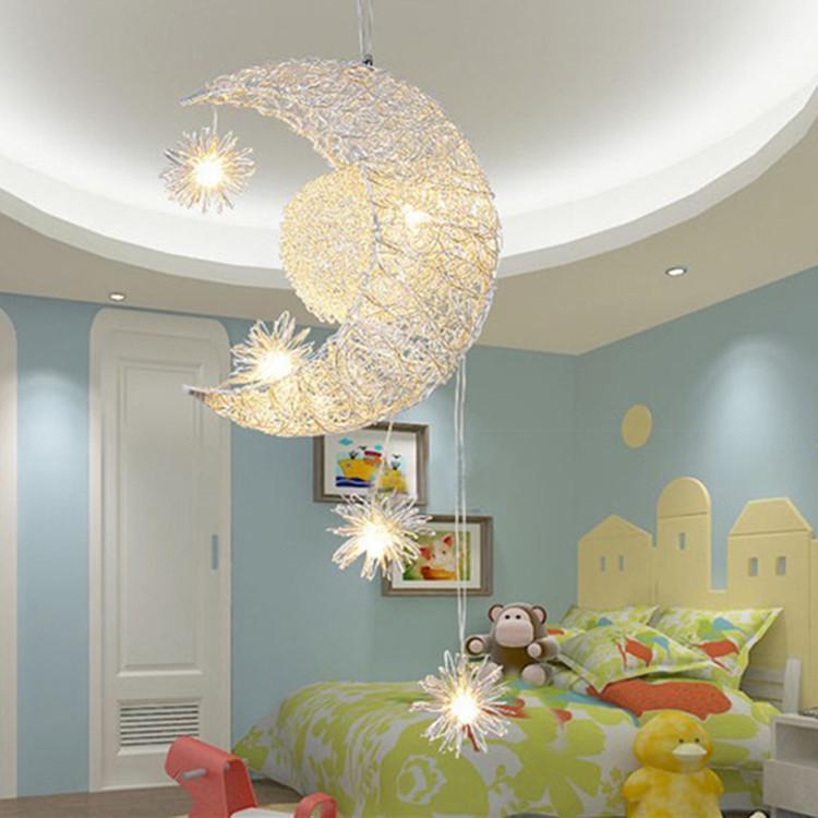 Pastoral Moon & Stars Aluminum Chandelier: Creative Lamp for Coffee Shops, Bedrooms, Living Rooms, and Entrances