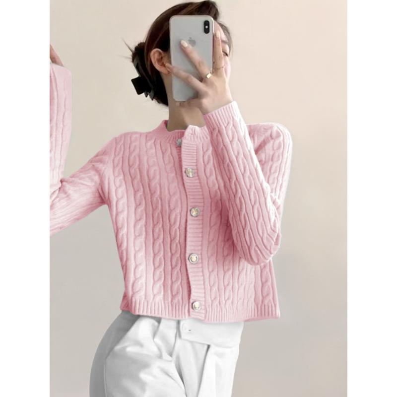 Early spring gentle autumn top women's candy-colored twist sweater cardigan short knitted jacket