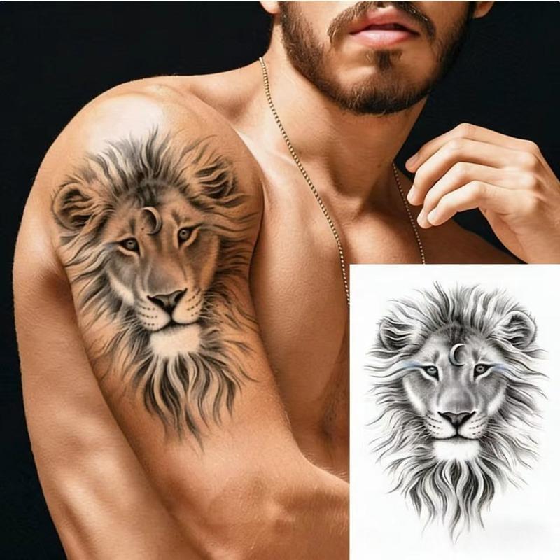 Waterproof  Men'S Temporary Tattoos Tiger Lion Wolf Fake Tattoo For Women Men Arm Legs Sleeve Body Makeup Sticker