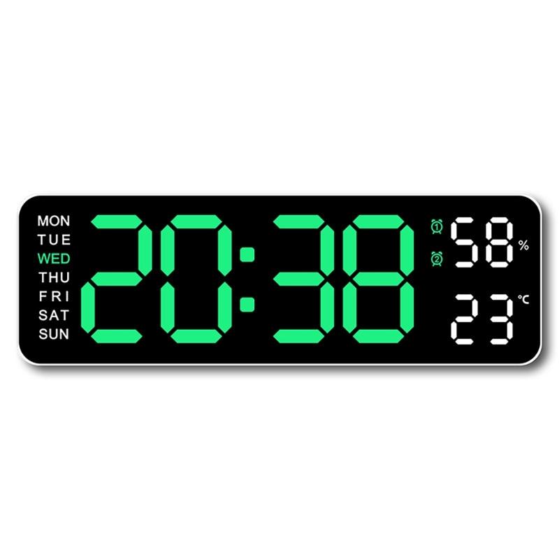Multifunctional LED Wall Clock with Temperature Display Adjustment Brightness and 2 Alarms 12/24 Hour Memory Function