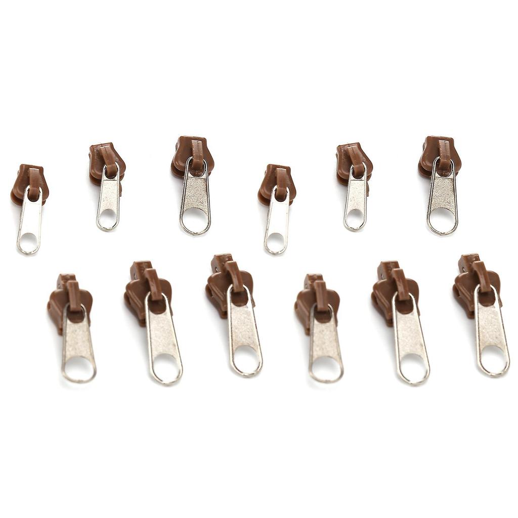 12Pcs Universal Zipper Head Repair Kit Replacement for DIY Jackets Jeans Trousers Coats WalletsCoffee