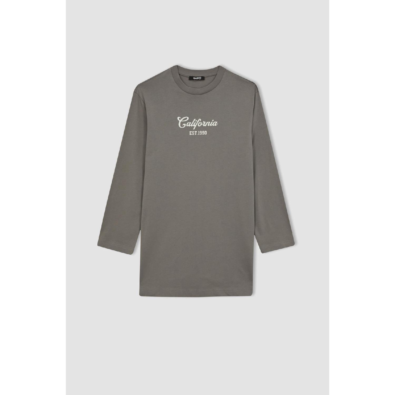 

Туника обычного кроя с круглым вырезом и принтом из чесаного хлопка с длинными рукавами XXL