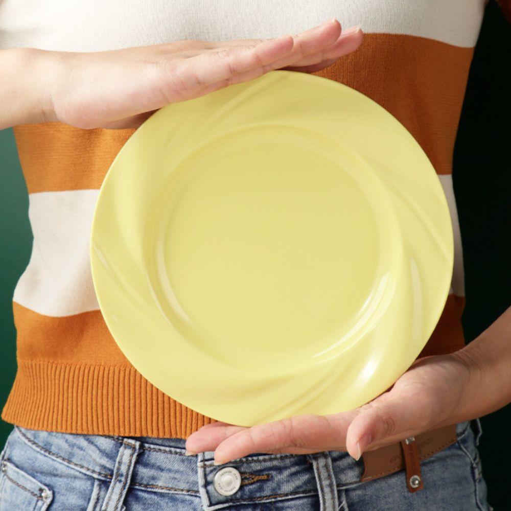 4PCS Plastic Light Luxury Round Plate Ceramic-look Dinning Plate Easy To Clean Salad Dish Snack