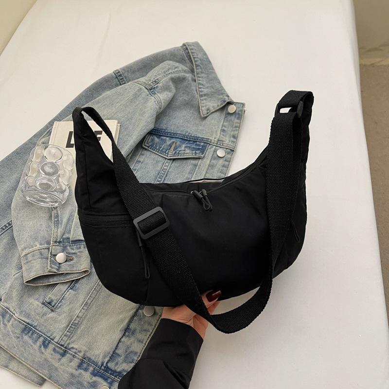 2025 Fashion New Casual Large-capacity Croissant Light and Simple Washed Cloth Versatile Commuter Shoulder Messenger Bag