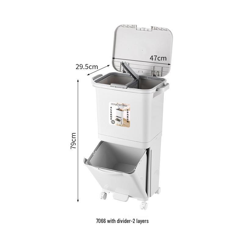 Kosz na śmieci kuchenny o dużej pojemności z pokrywą i pedałem, bez schylania się, segregacja suchych i mokrych odpadów, idealny do przechowywania odpadów spożywczych.