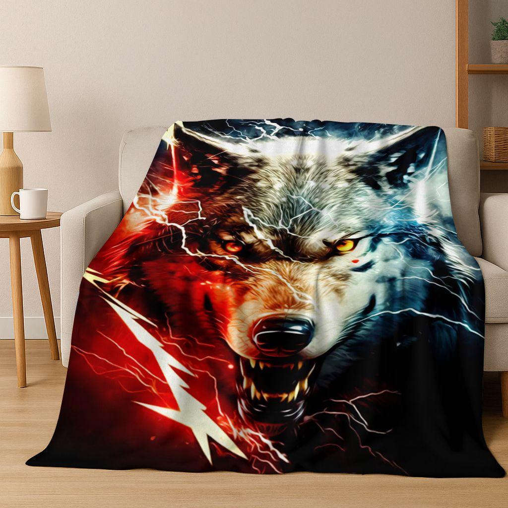 Norse Mythology Fenrir Wolf Beast Cartoon Flannel Blanket,Cozy Soft Throw Blanket for Home Bedroom Bed Sofa Picnic Cover Kids