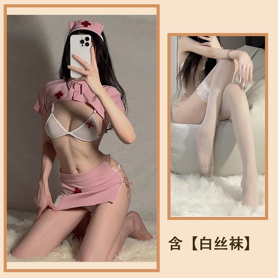 Sexy Lingerie Sexy Perspective Three-point Temptation Strap Short Skirt Bed Teasing Nurse Suit Female Hollow