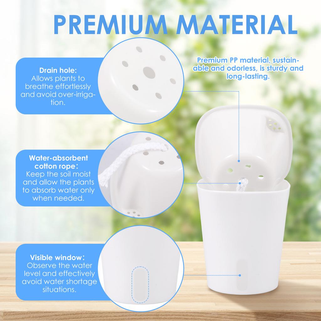 10 st Självvattnande Blomkruka Dubbelskikts Plast Planteringskruka med Bomullssnöre & Genomskinlig Innerkopp Trädgård Liten Blomkruka