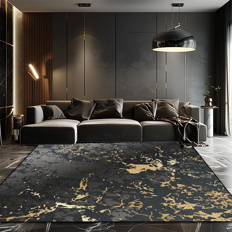 European Style Luxury Black Golden Carpet for Living Room Dark Toned Decoration Washable Large Rugs Bedroom Bedside Non-slip Mat