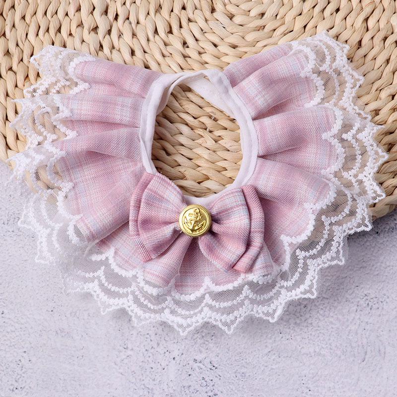 British Plaid Bow Tie Pet Bib and Lace Collar Accessory Medium розовый