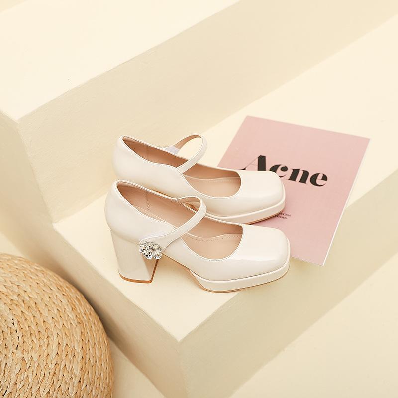 

3359-15 Французское слово с цветочной пряжкой туфли-лодочки на высоком каблуке женские новые водонепроницаемые с квадратным носком на толстом каблуке женские туфли 40