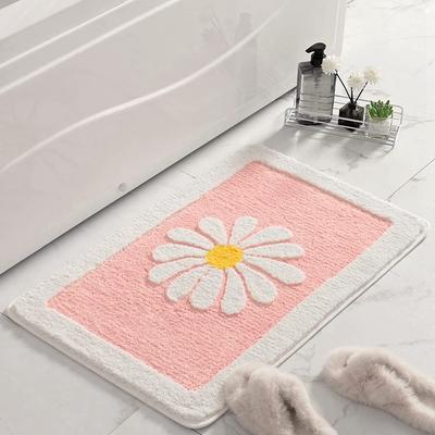 Inyahome Tappetini da Bagno Fiore di Margherita Morbidi e Soffici in Fibra Tappetino Antiscivolo Tappeto da Bagno Peluche per Pavimento del Bagno e della Doccia