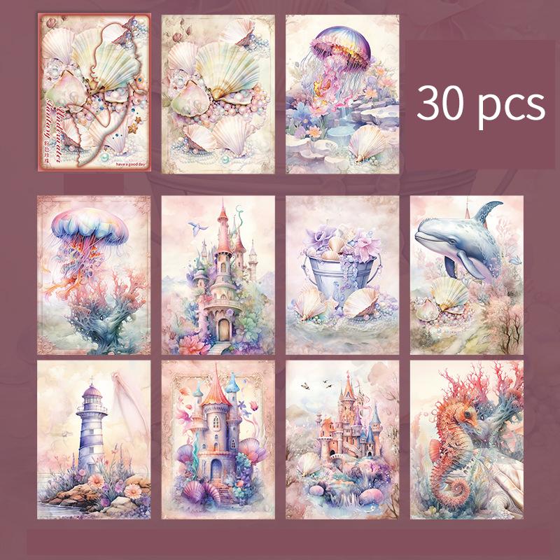 30 pcs Vintage aesthetic Underwater world theme material paper Decorative Diary Album Background paper Junk Journal Supplies