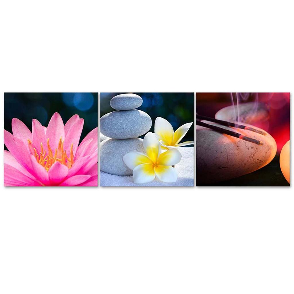 Set of Three Pictures Canvas Print Flower Zen Stone