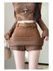 Women's Retro High-Waist Brown Suede A-line Mini Skirt - Spring/Autumn