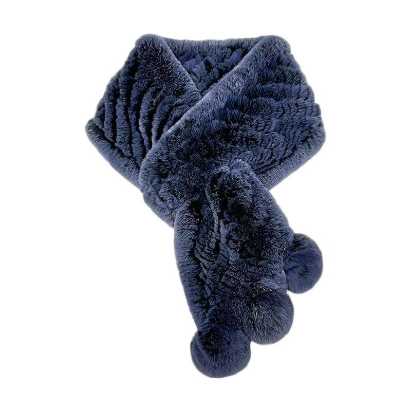 Korean Real Rex Rabbit Fur Whole Leather Woven Scarf Double-sided Thickened Warm Scarf Cute Ball Fur Collar Children