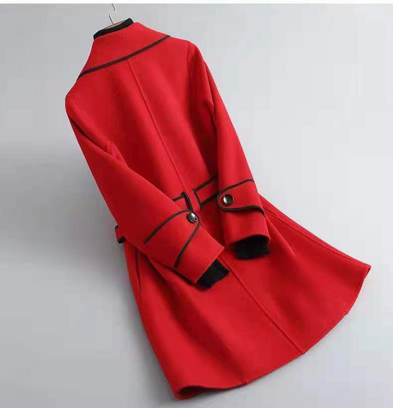 Korean Style Women's Slimming Imitation Cashmere Wool Coat - Color Block Mid-Length for Autumn and Winter