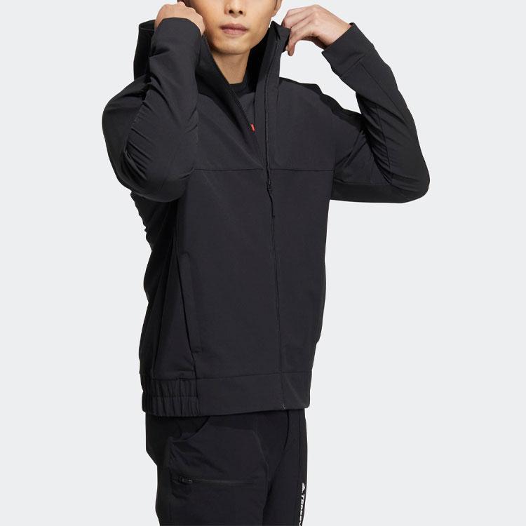 Adidas FW22 Solid Color Logo Print Hooded Jacket Unisex Outerwear Black IA1767