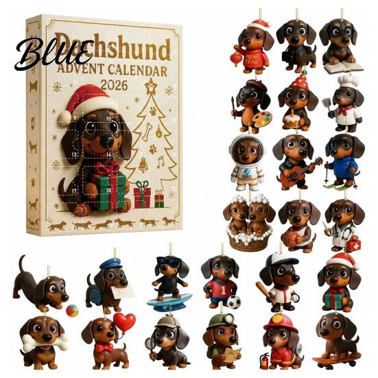 Christmas Party Favors Acrylic Ornaments with 24 Advent Calendar 2026 Dachshund Unique 2D Festive Holiday
