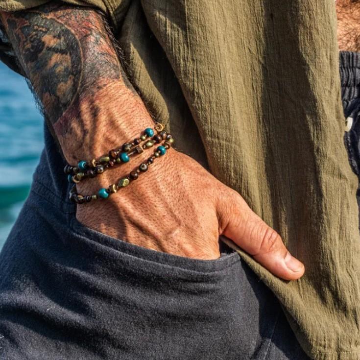 Handcrafted Wooden Beaded Mens Bracelet Necklace Vintage Style For Gift Giving