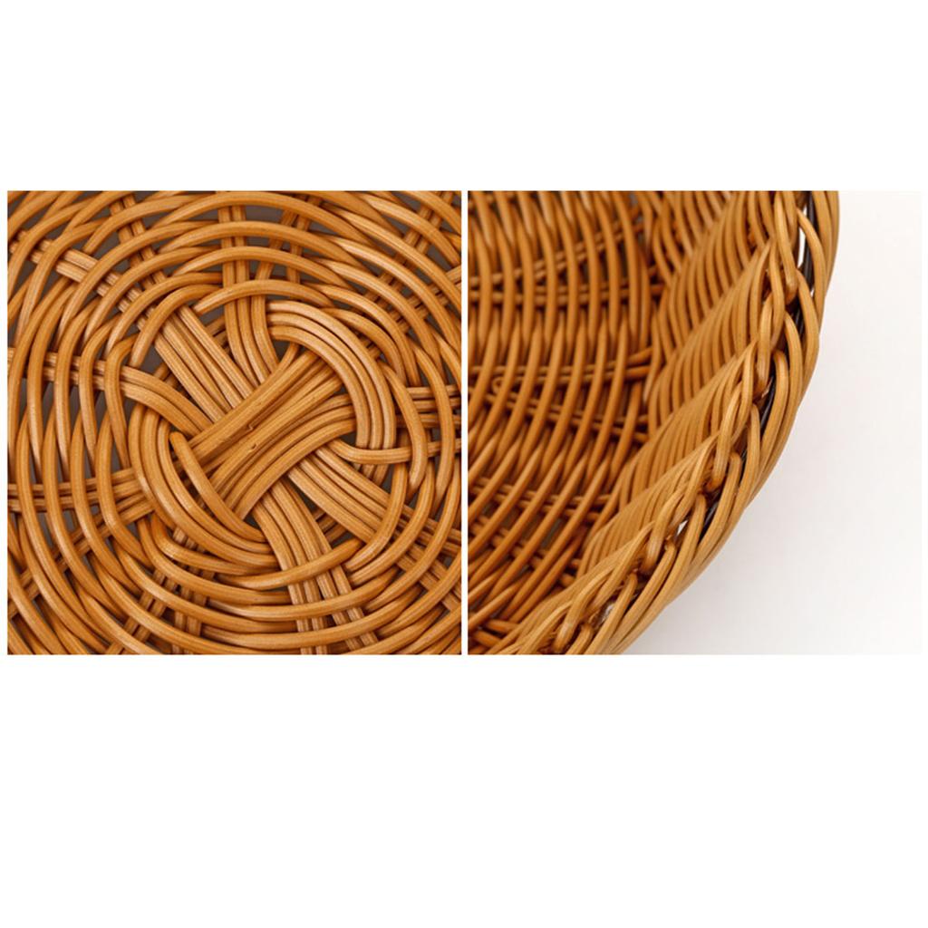 Weave Fruit Basket Round Shaped Faux Rattan Food Storage Holder Tray for Kitchen Home Supermarket