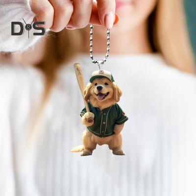 Baseball Dog Acrylic Hanging Decoration Home Indoor Christmas Tree Car Rearview Mirror 2D Flat Puppy Hanging Ornament Cartoon Animal Pendant