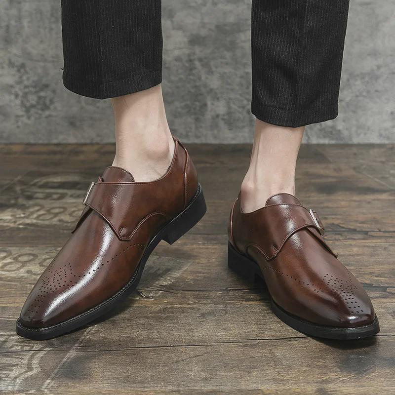 Pánské XL nazouvací kožené boty Brogue – hranatá špička, ležérní britský styl na jaro a podzim