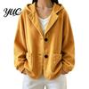 Everyday Layering Piece Autumn Winter Casual Coat, Hoolded Long Sleeve Jacket, Comfortable Commuter Apparel Loose Fit Vertical Corduroy Outerwear with