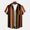 Men Shirt Contrast Color Vintage Striped Short Sleeves Single-breasted Daily Wear Cotton Pocket Men Summer Top Men Clothes